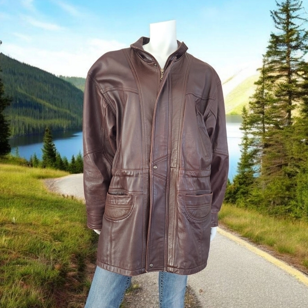 Vintage Tradition Pelle Inc. Unisex 100% Lambskin Jacket Brown Leather Coat